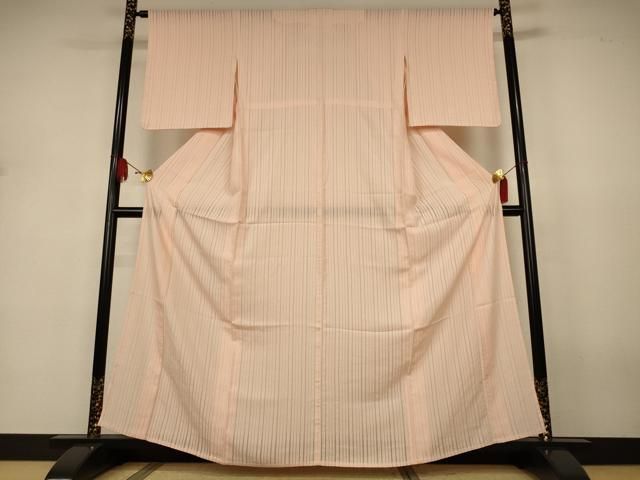 平和屋着物＊夏物　色無地　縦絽　縞　人色　正絹　逸品　AABJ3291jd
