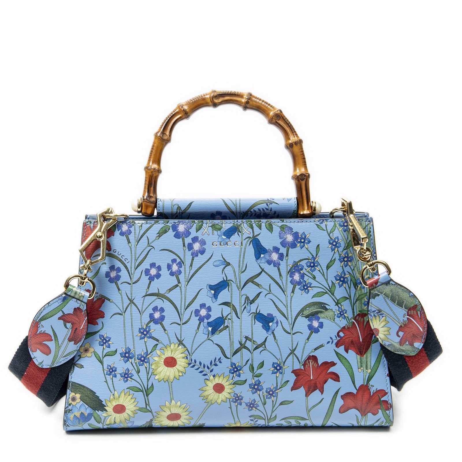 [中古] GUCCI グッチMedium Nymphaea Top Handle青フローラルプリントレザーA