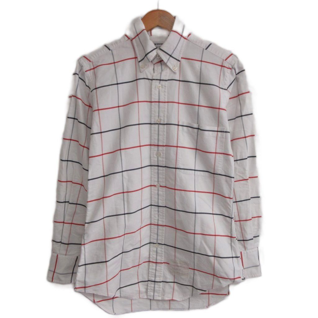 トムブラウン THOM BROWNE ボタンダウンシャツ チェック柄 ＵSA製 0 白 ホワイト IBO98