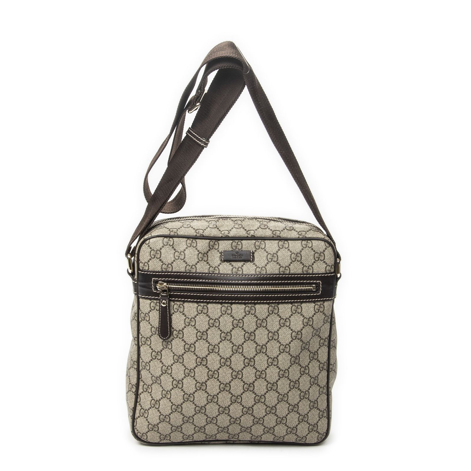 [中古] GUCCI グッチハーフムーン ジップ メッセンジャーベージュ/ブラウンスプリームPVCキャンバスA