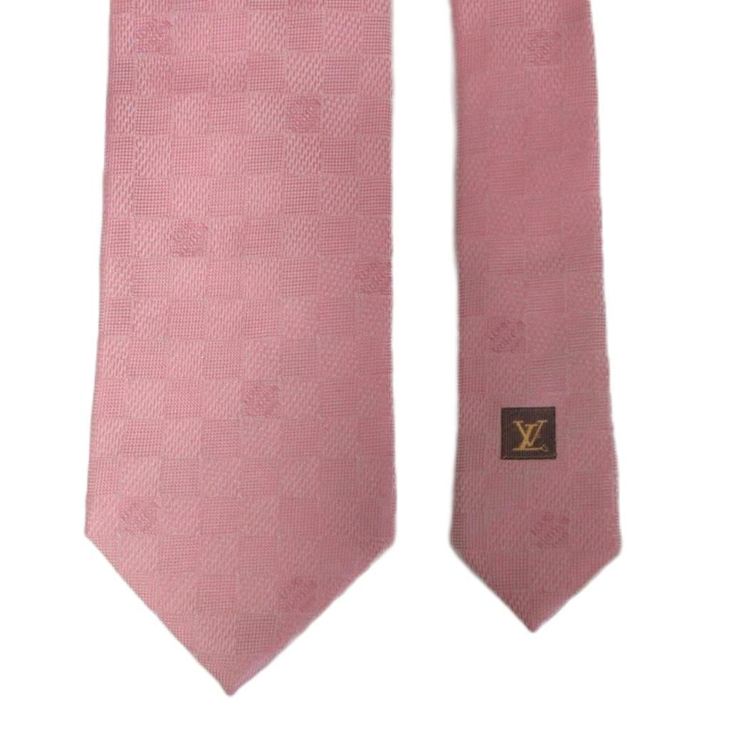 ルイヴィトン LOUIS VUITTON 美品 ダミエ ネクタイ シルク ロゴ ピンク