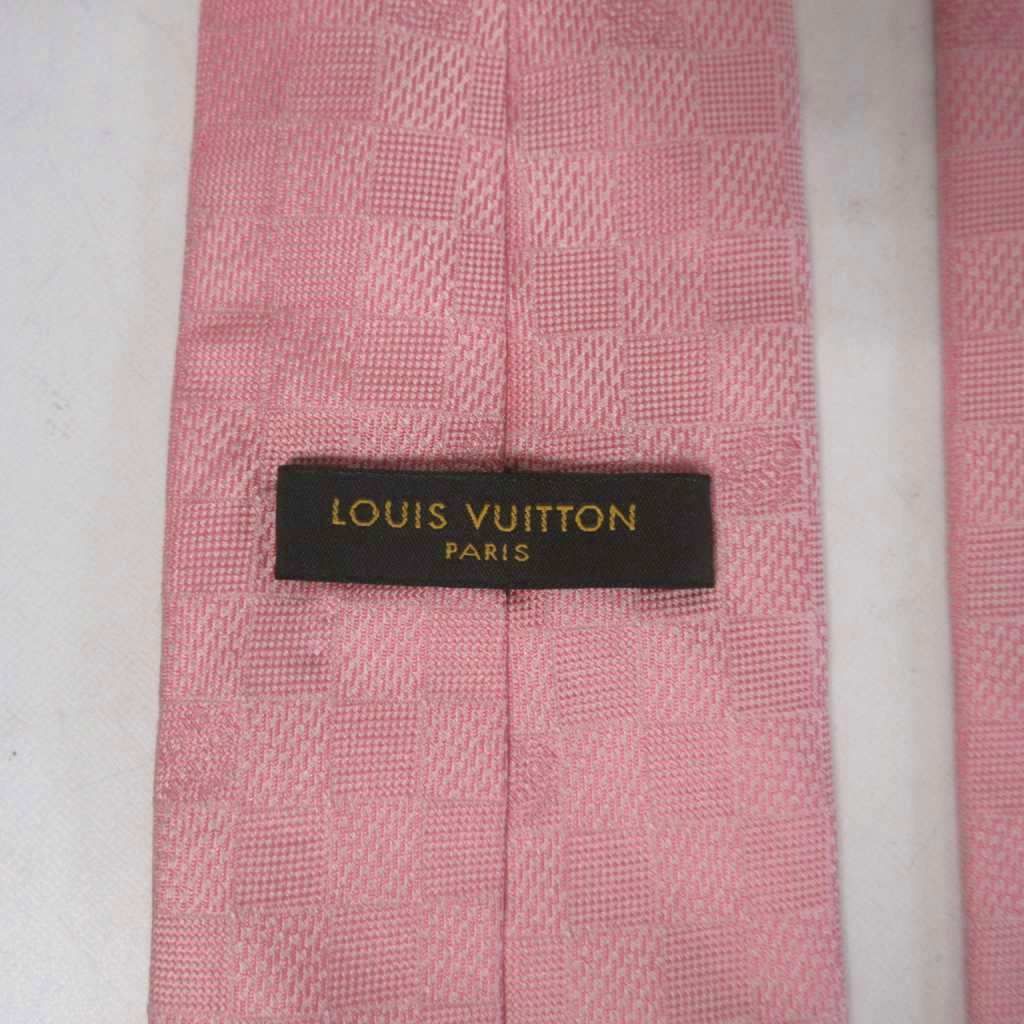 ルイヴィトン LOUIS VUITTON 美品 ダミエ ネクタイ シルク ロゴ ピンク