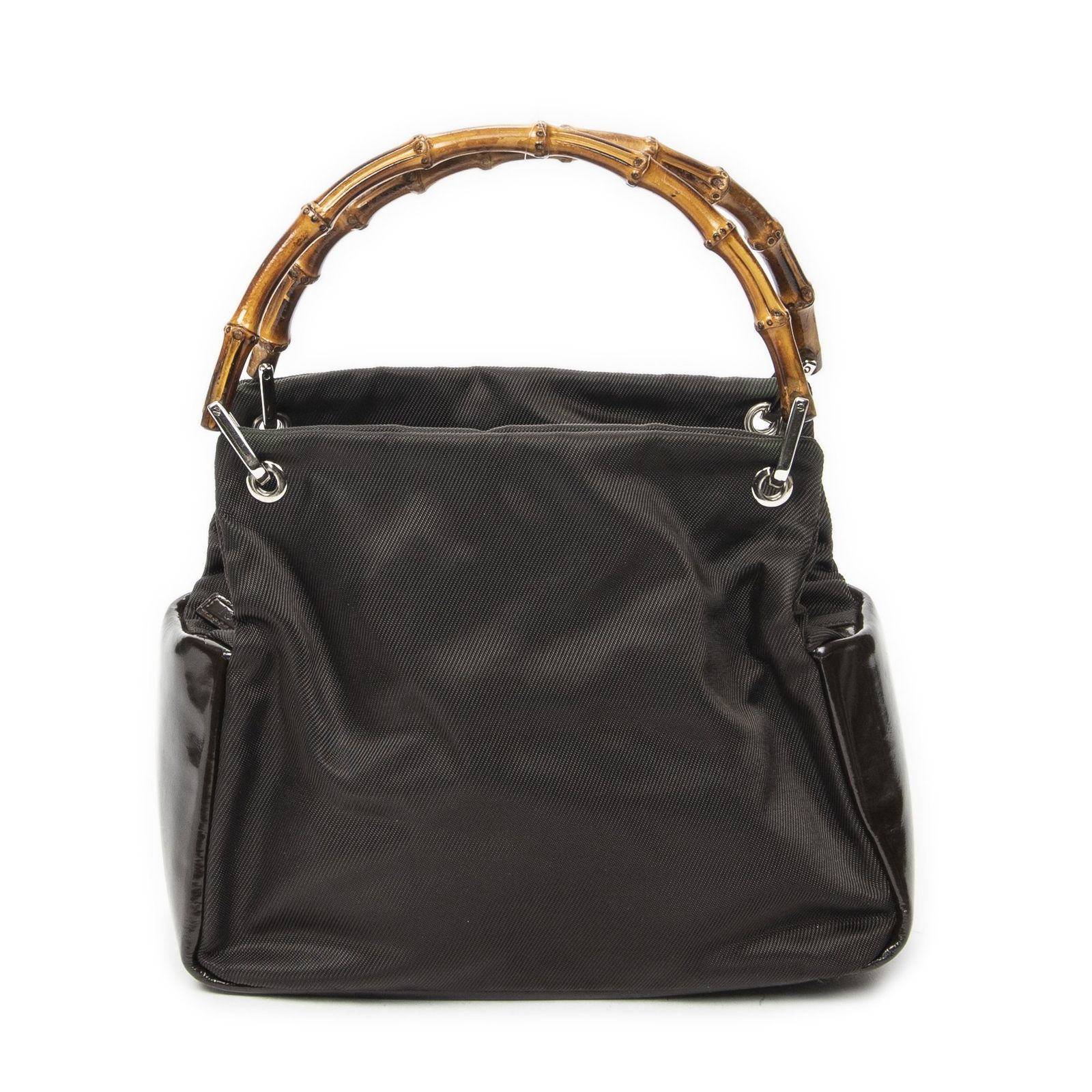 [中古] GUCCI グッチTop Handle Bamboo SatchelダークブラウンナイロンキャンバスA
