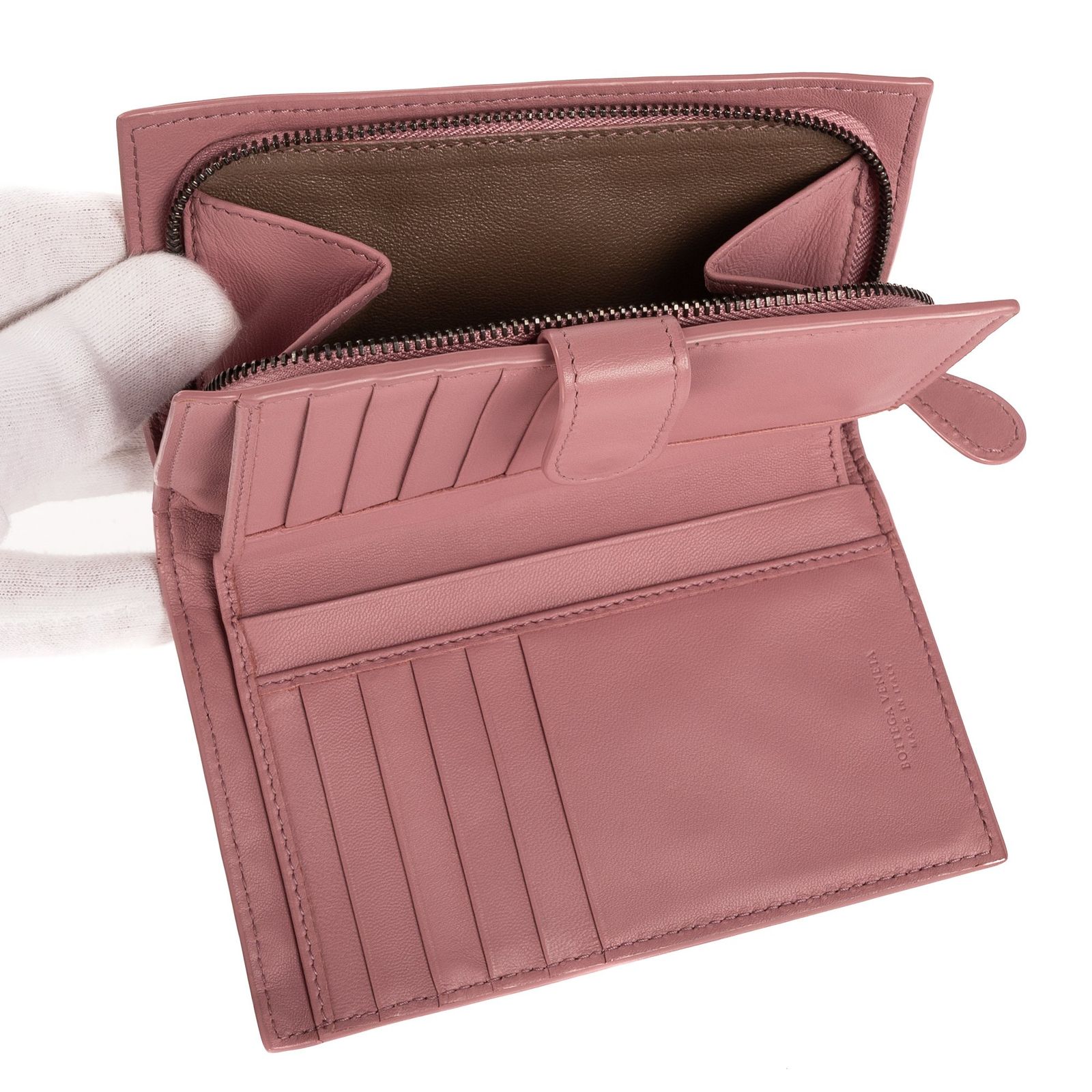 BOTTEGA VENETA 二つ折り財布 ピンク 中古] BOTTEGA VENETA ボッテガヴェネタコンパクトジップ 二つ折り財布