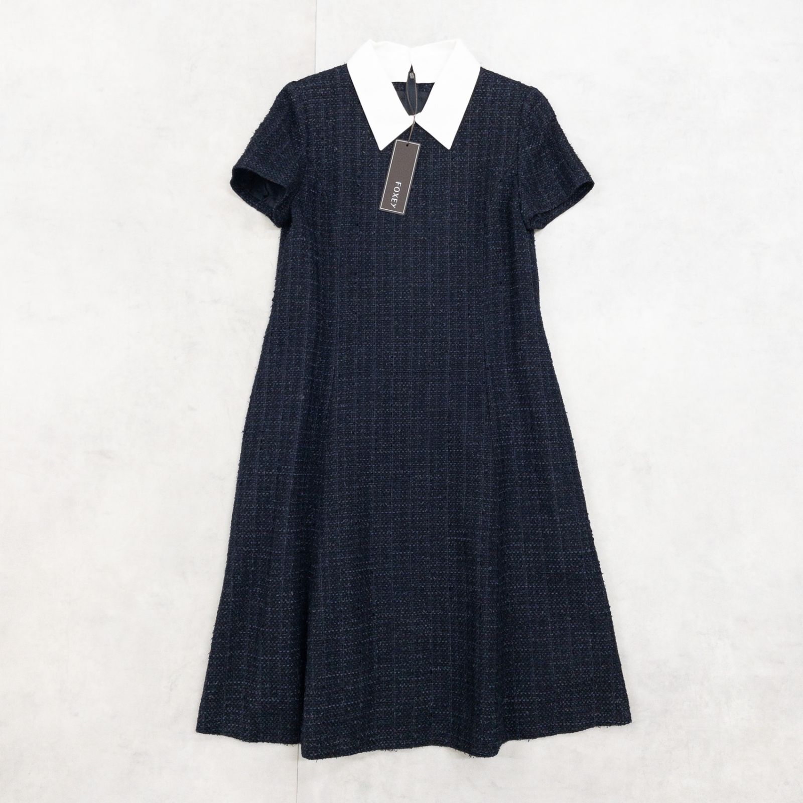 FOXEY フォクシー ワンピース ドレス ウール シルク ネイビー 38 M 