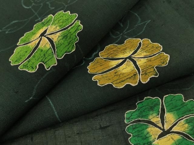平和屋着物＊夏物　小紋　紗紬　ろうけつ染め　草花文　正絹　逸品　AABJ2524jd