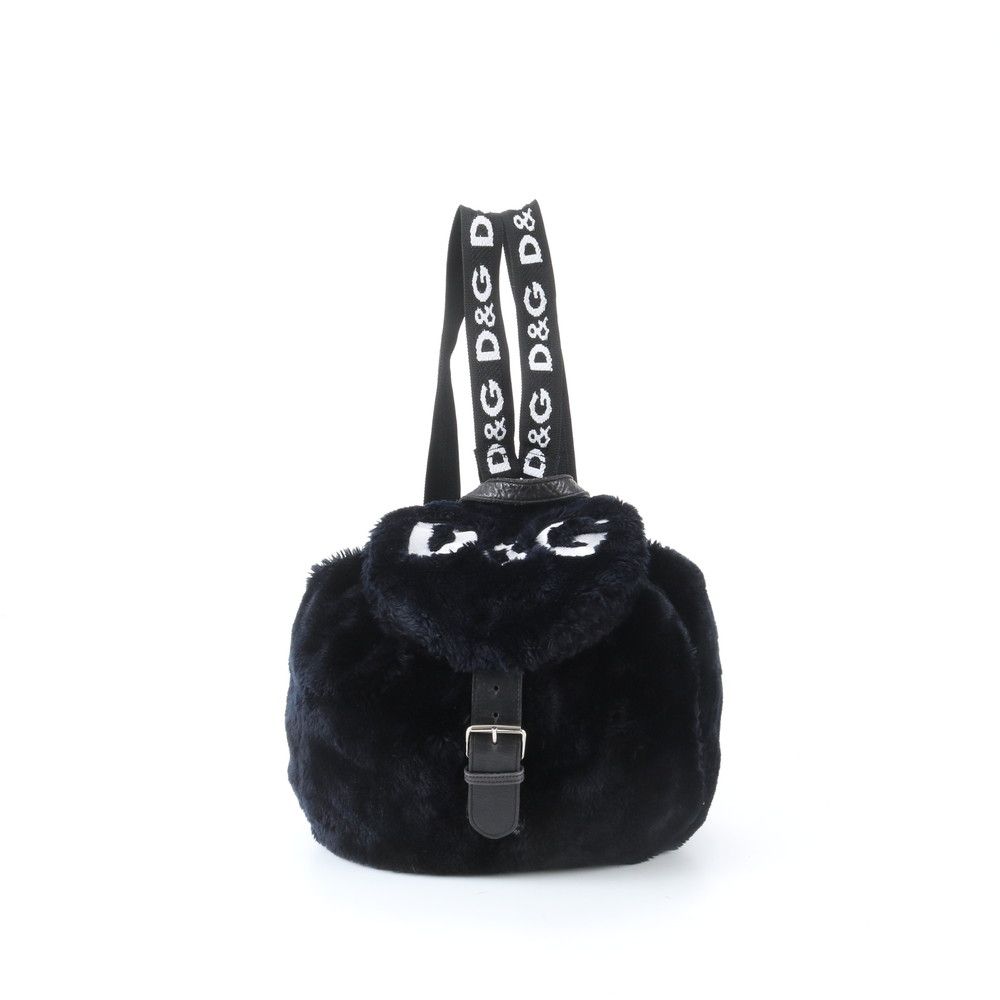 美品 ドルチェアンドガッバーナ D&G ファー レザー リュックサック リュック バッグ ブラック 黒 レディース RBM ED49-2【中古】