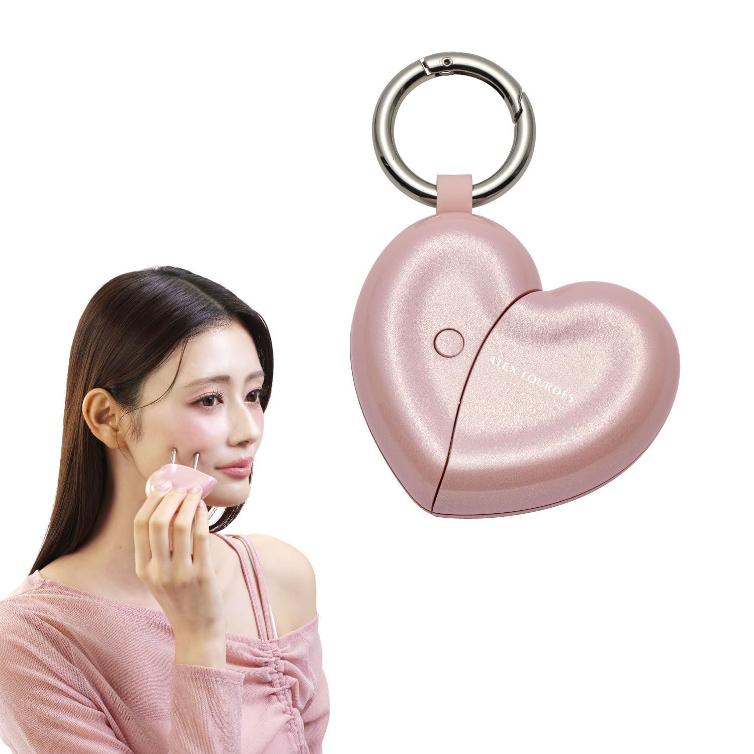 アテックス ATEX チャーム型美顔器 フェイスケア ハートチャーム AX-NB514pk グリッターピンク カッサ Wポインター 1台2役 スッキリ流す 持ち歩きに便利 顔 鎖骨 ほうれい線 頭皮 フェイスライン 母の日 誕生日 クリスマス c24c0d3b