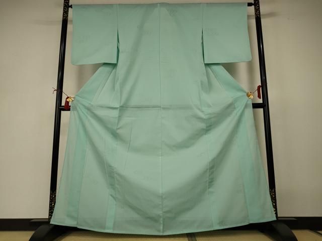 平和屋着物＊夏物　色無地　琉球絣紋紗　錆青磁色　正絹　逸品　AABI9938jd