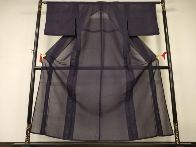 平和屋着物*夏物 紗紬 色無地 草葉紋紗 黒紅色 正絹 逸品 AABI9939jd