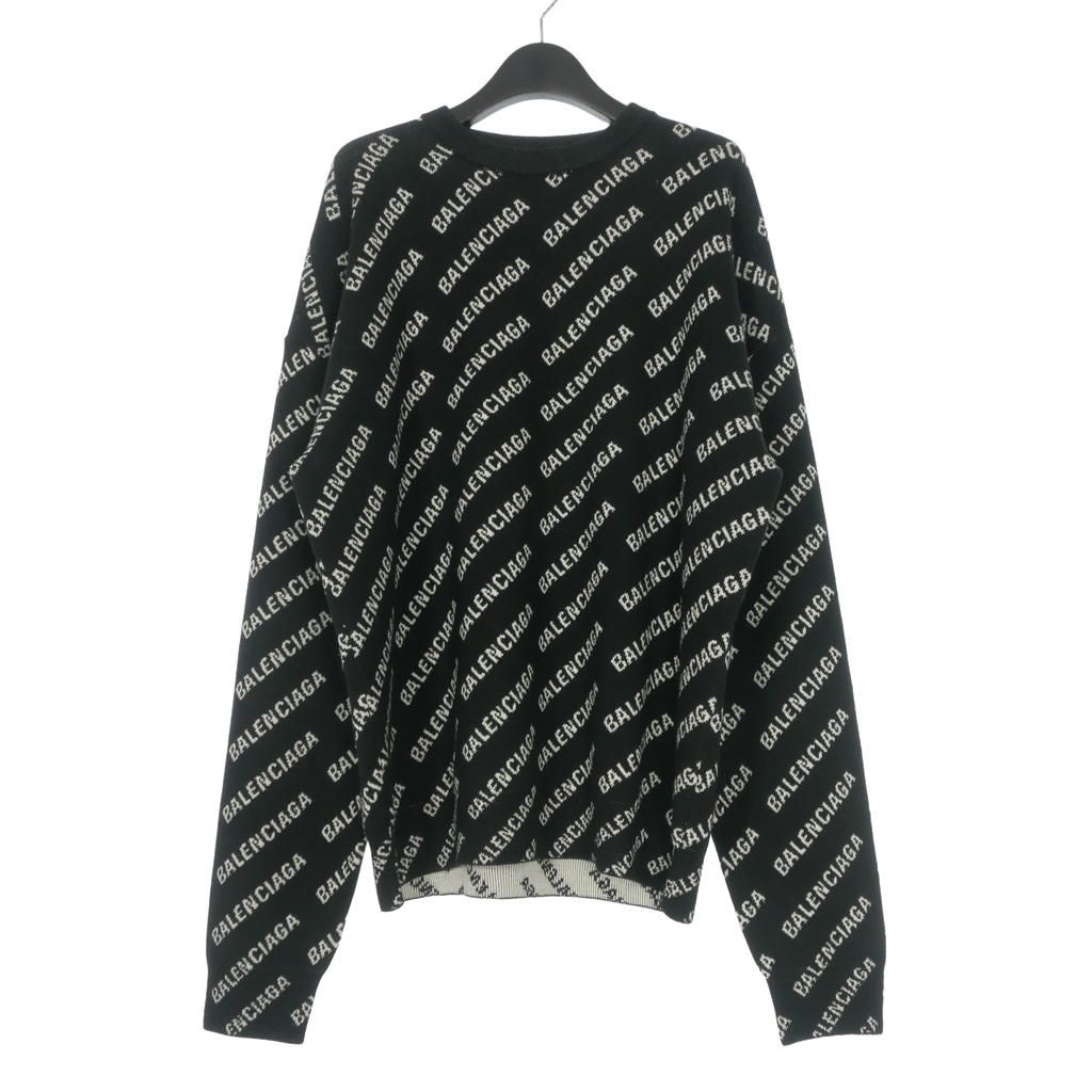 バレンシアガ BALENCIAGA Mini Allover Logo Sweater ロゴ 総柄 クルーネックニット セーター 長袖 XS ブラック/ホワイト 719654 T1660 国内正規