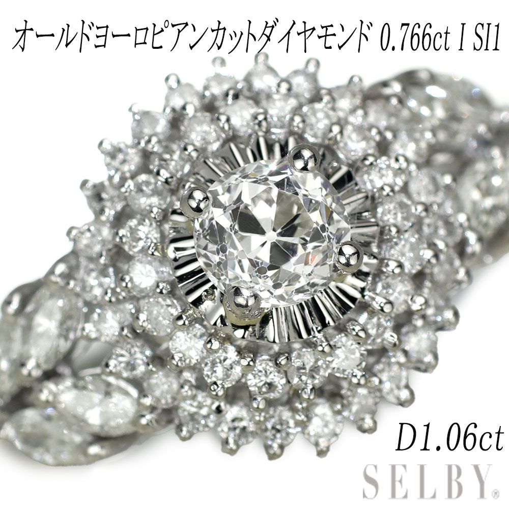 Pt900 Old European Cut Diamond Ring 0.766ct I SI1 D1.06ct