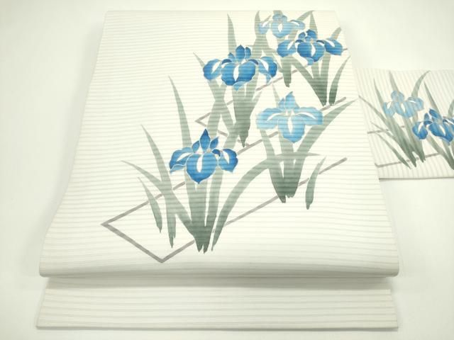 平和屋着物＊夏物　絽塩瀬　九寸名古屋帯　杜若　金彩　正絹　逸品　CABG7518rv