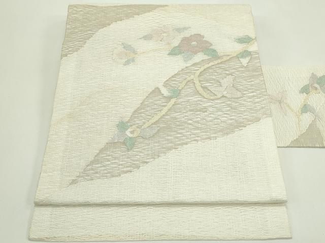 平和屋着物＊夏物　九寸名古屋帯　すくい織　草花文　金糸　正絹　逸品　未使用　CABG7521rv