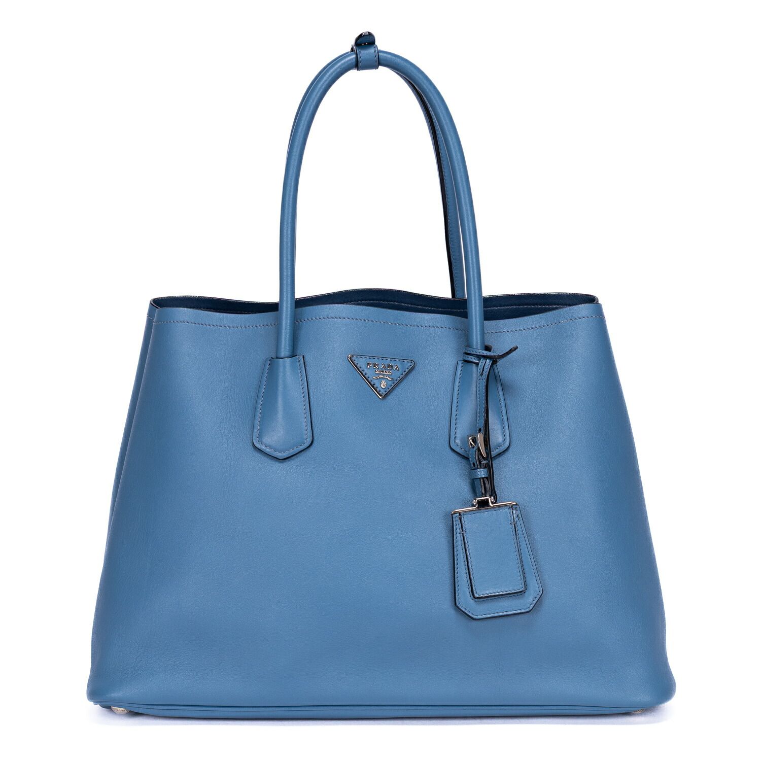 [中古] PRADA プラダシティ ソフト トート青スムースレザーA