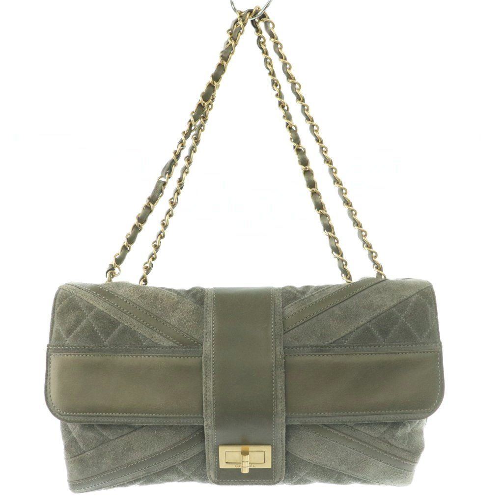 シャネル CHANEL 2.55ユニオンジャックチェーンショルダーバッグ ハンド スエード レザー 切替 ココマーク ロゴ グレー /BB ■OH ■SH