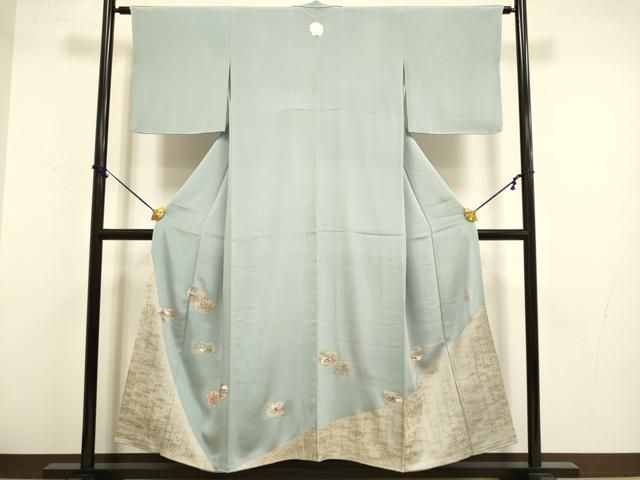 ［ 色留袖 ］正絹　薄紫　衣桁　源氏香　松尾光琳　作家物　着物　一つ紋 平和屋着物▽松尾光琳 色留袖 源氏歌仙図 銀彩 反端付き 正絹 逸品 未