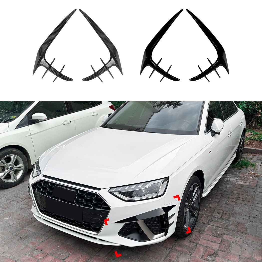 【送料無料】アウディA4 S4 B9.5 Sライン 2020-2024 Audi A4 S4 B9.5 Sline 専用 フロントカナード グリルエアロ フィン ピアノブラック/カーボン調 2色選択可 エアロ効果 スポーティ ドレスアップ 簡単装着 ABS製