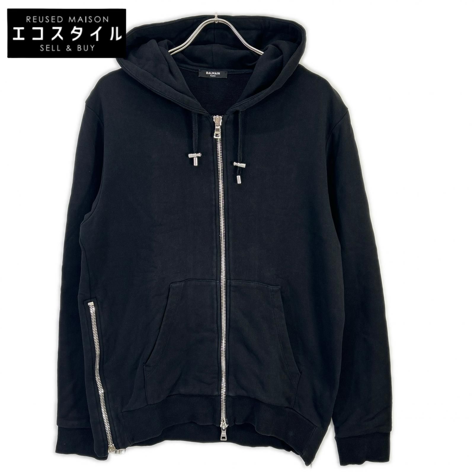 BALMAIN　バルマン　ブラック 36431340 バックロゴ ダブルジップフーディ　M