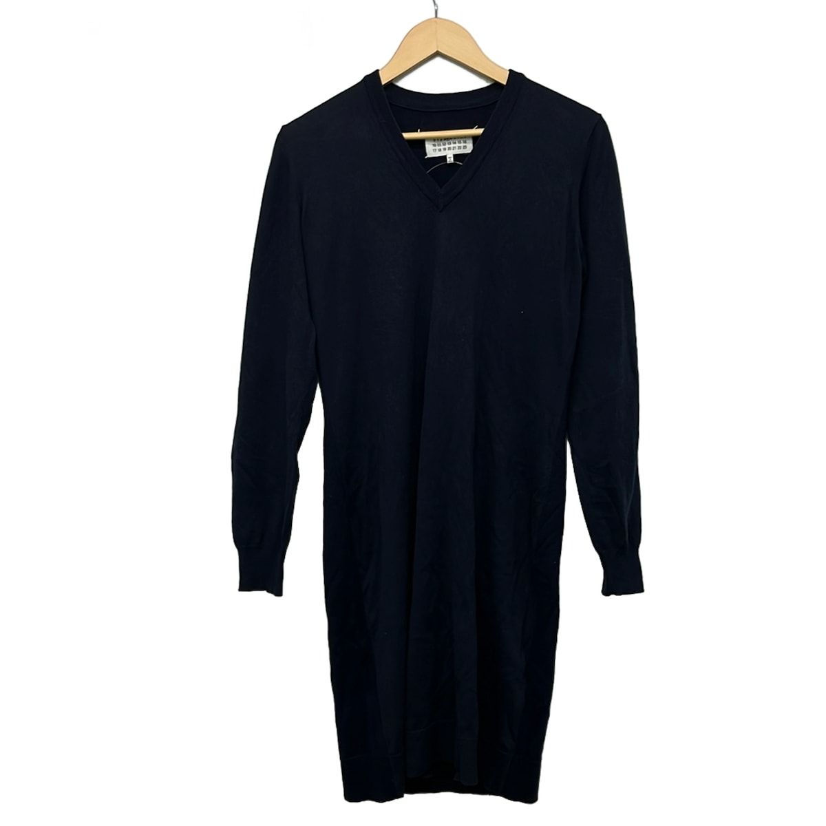 MARTIN MARGIELA(マルタンマルジェラ) ワンピース サイズM レディース美品 - ダークネイビー Vネック/長袖/ひざ丈/ニット/エルボーパッチ