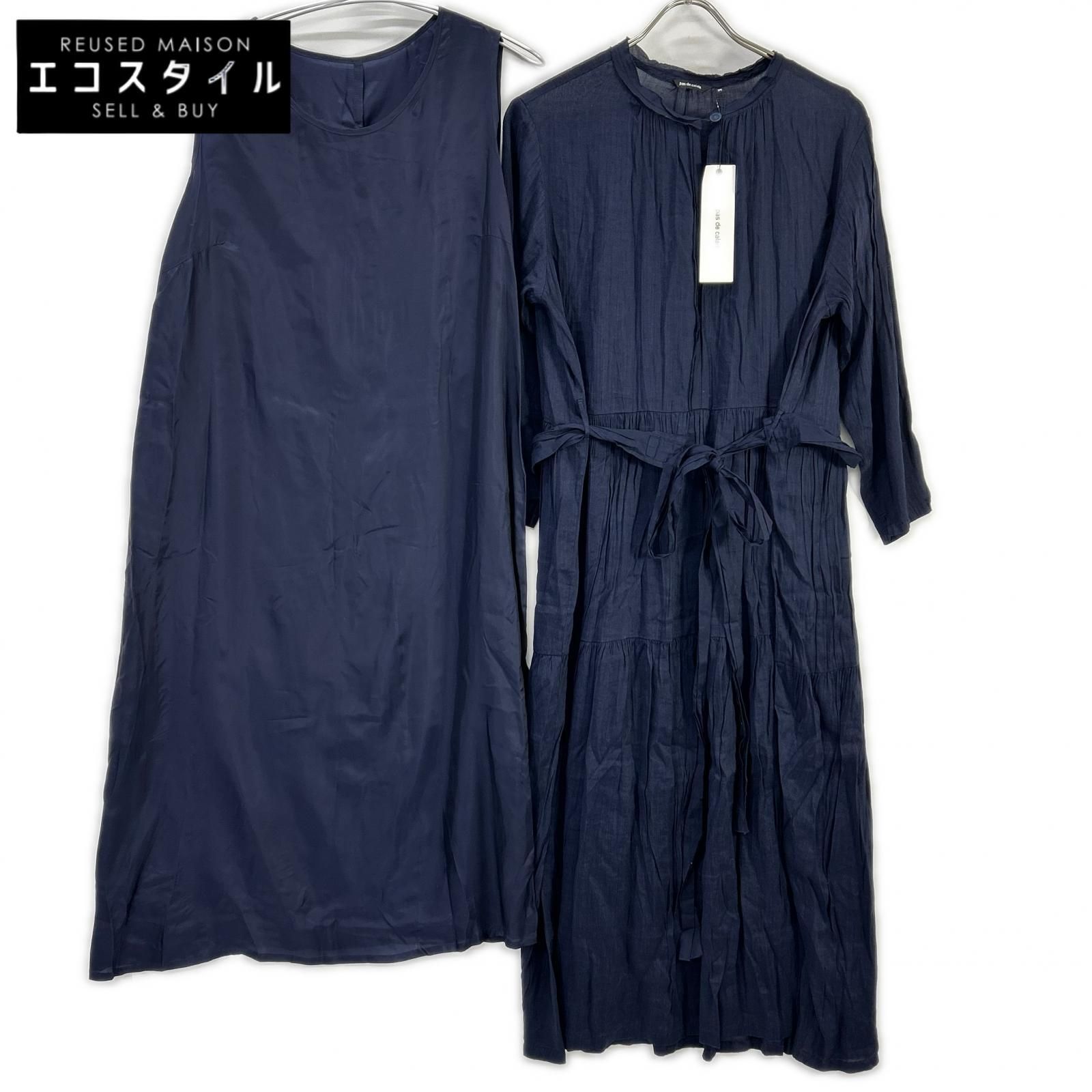 pas de calais　パドカレ　ネイビー リネンレーヨン ワンピース　36