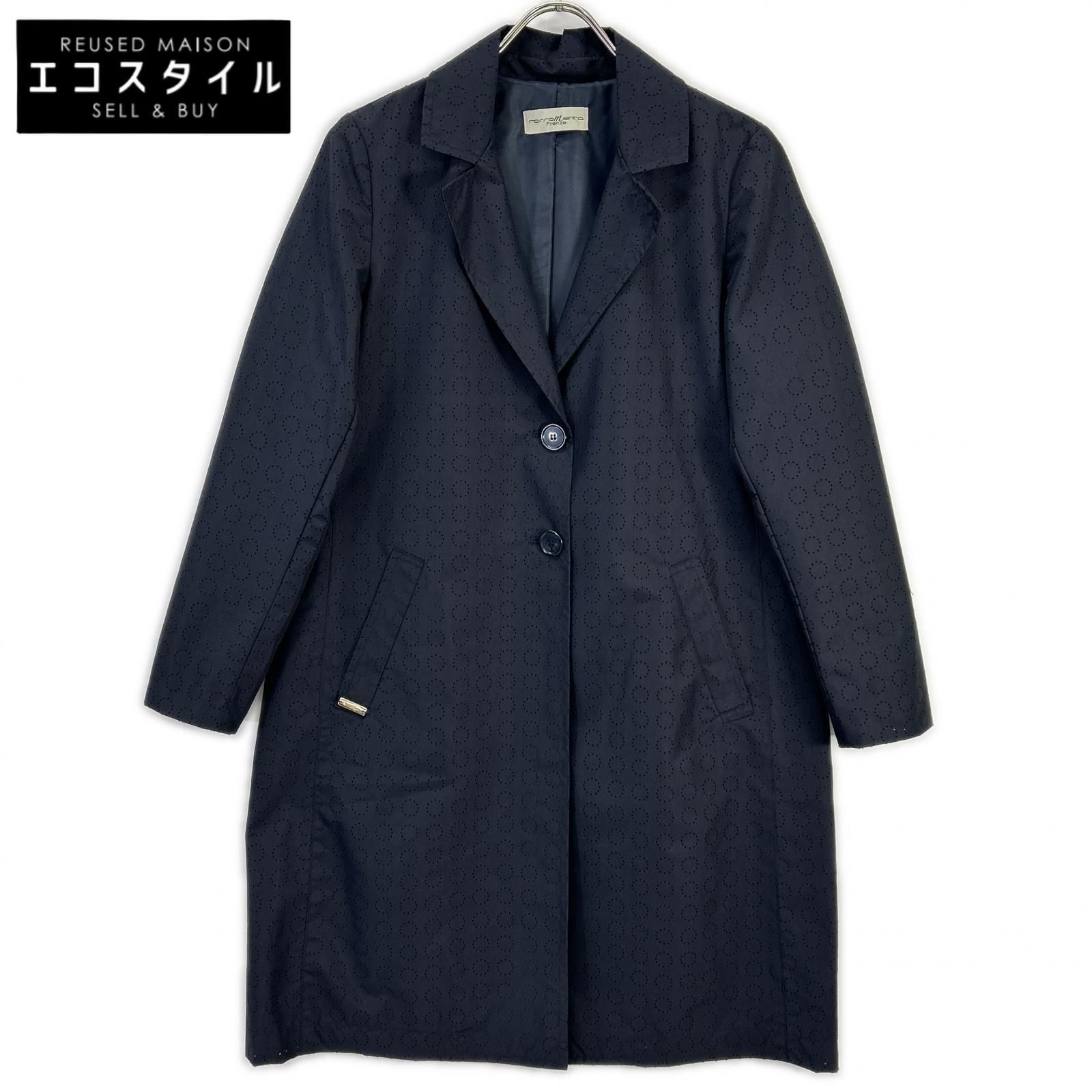 Rosso Menta　ロッソ メンタ　ブラック サークルドット ナイロンチェスターコート　42