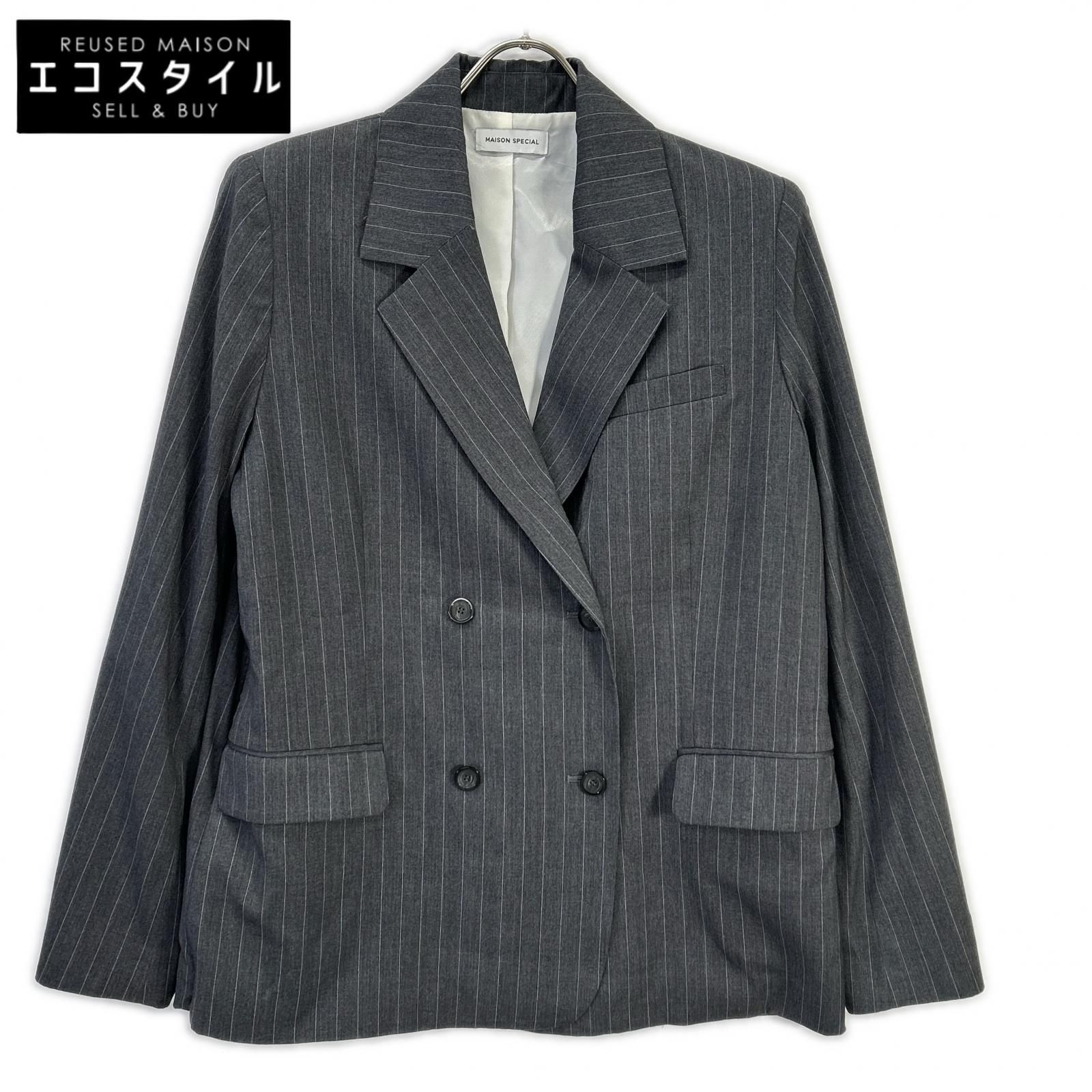 MAISON SPECIAL　メゾンスペシャル　24SS 21241115303 グレー レーヨン混 ストライプ Side Zip Double Breasted Jacket　FREE