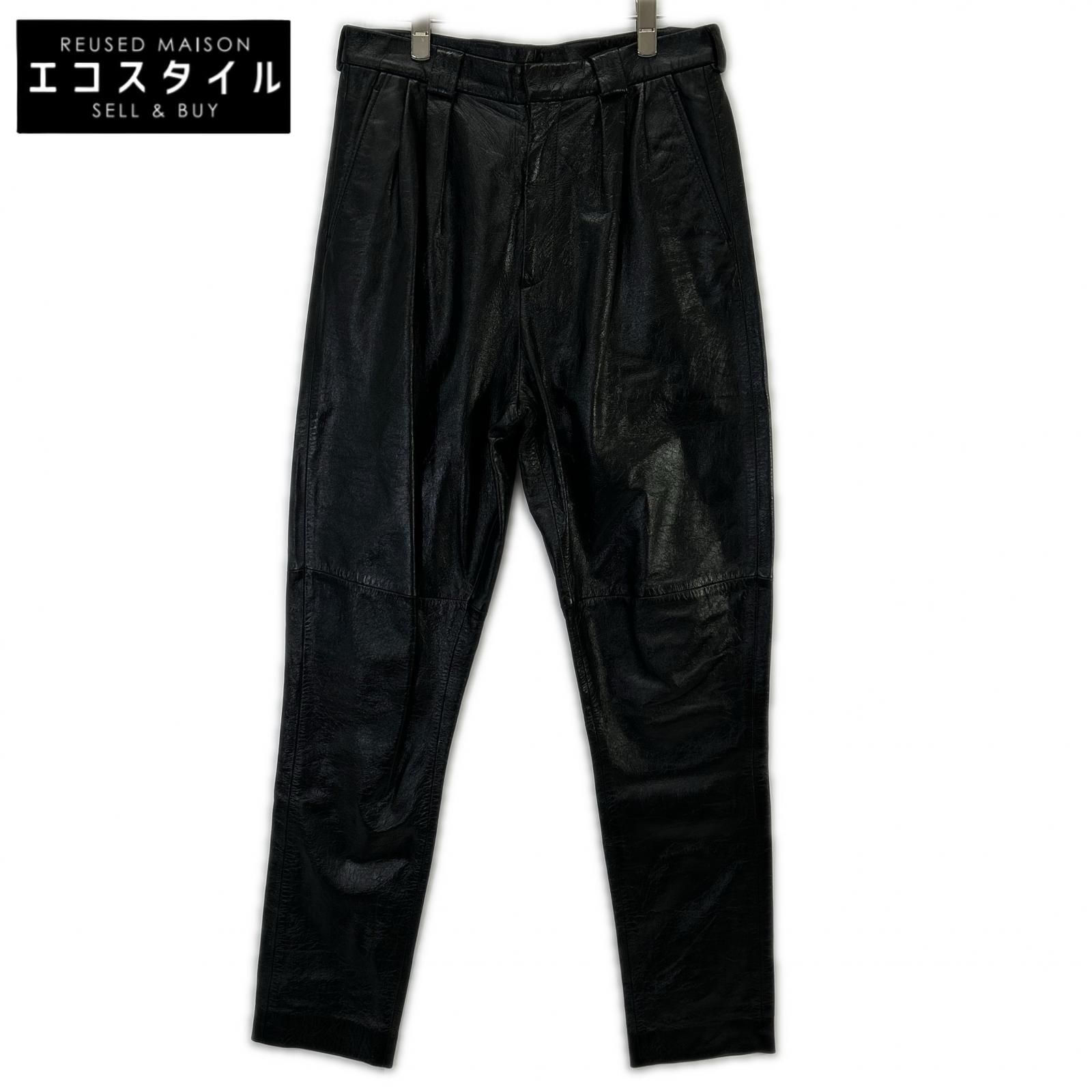 GIVENCHY ジバンシィ BM508460D9 ブラック ラムレザー パンツ 48
