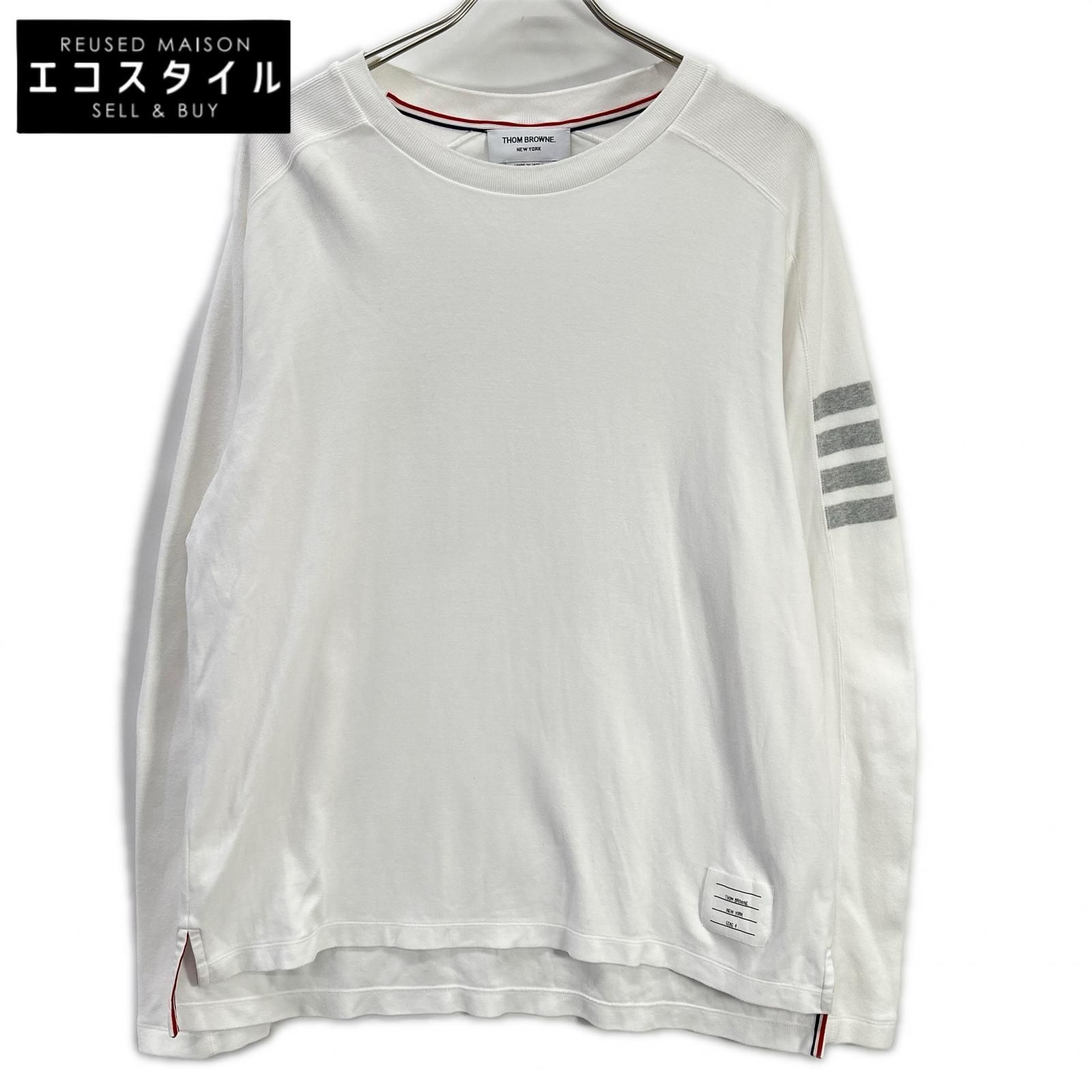 THOM BROWNE　トムブラウン　MJS245A-07323100 ホワイト コットン コットン 4-BAR Tシャツ　4