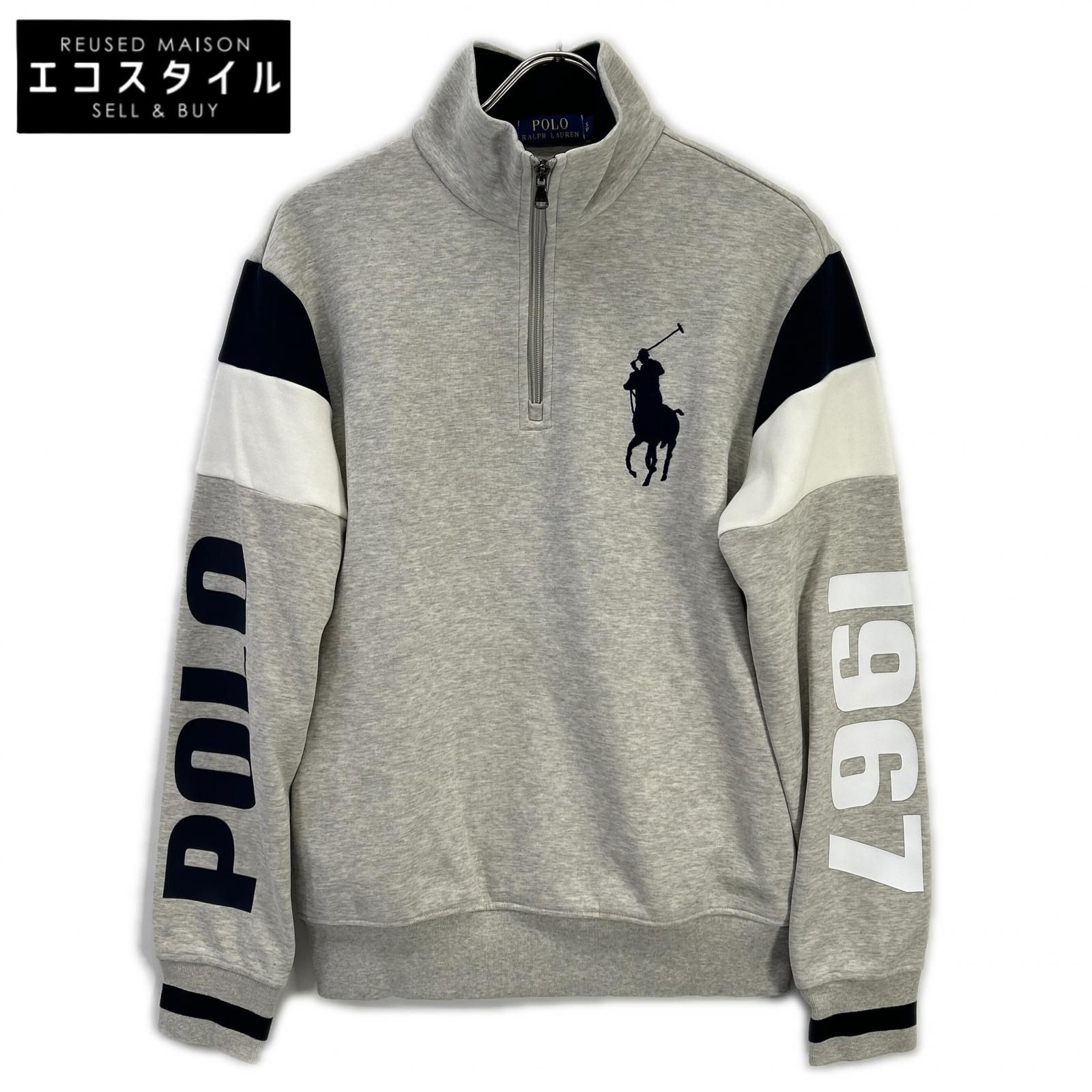POLO RALPH LAUREN ポロ ラルフローレン グレー ビッグポニー コットン ハーフジップスウェットプルオーバー S
