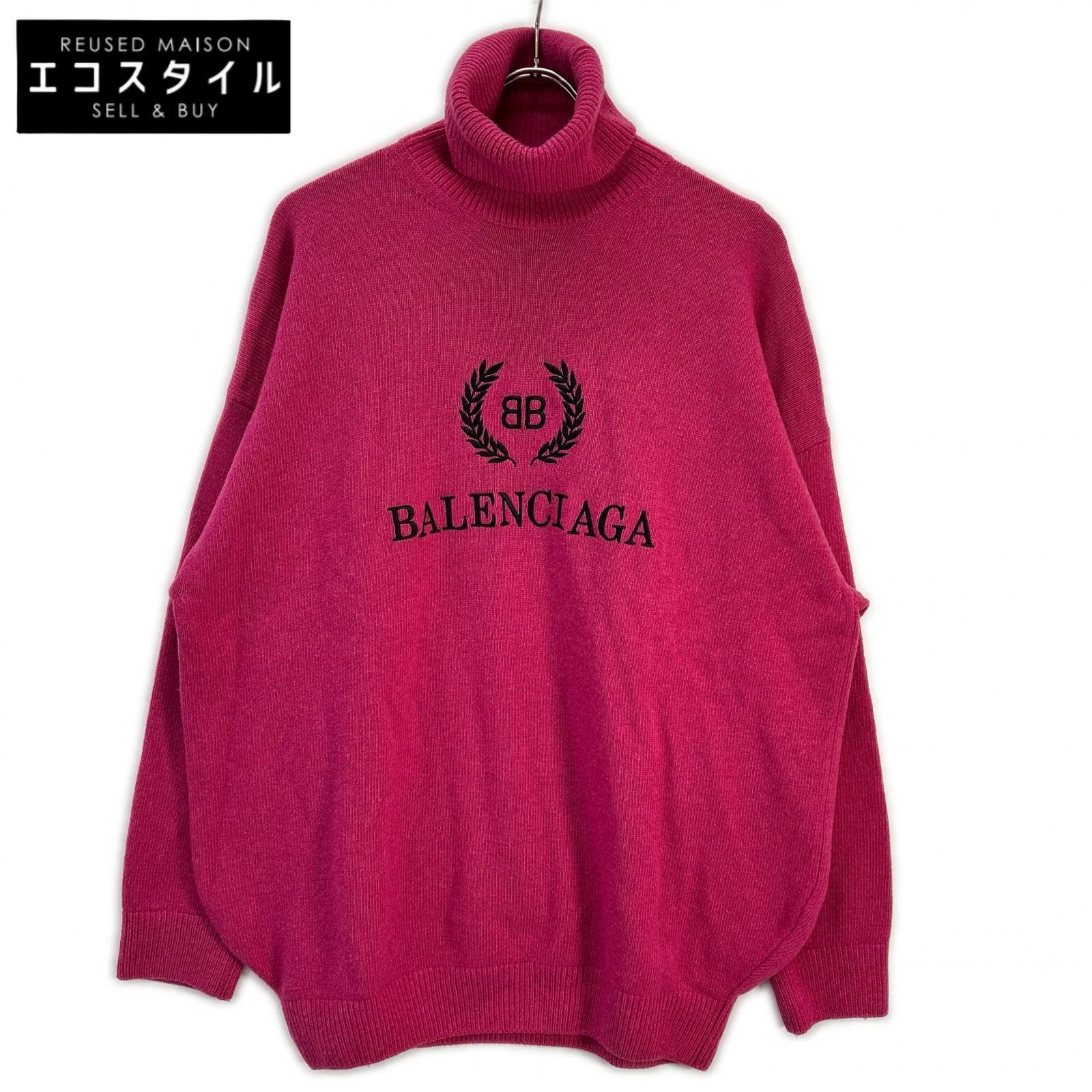 BALENCIAGA　バレンシアガ　19年 542618 ピンク カシミヤウール タートルネック セーター　M