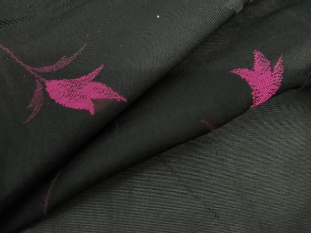平和屋着物＊夏物　小紋　枝花文　黒地　正絹　逸品　AABI9776cs