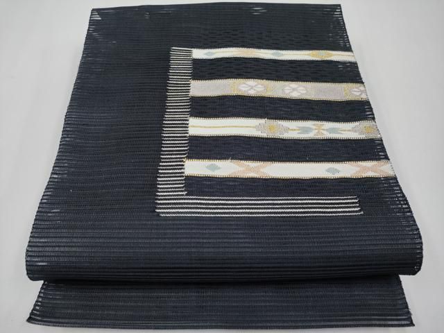 平和屋着物＊夏物　八寸名古屋帯　絽綴れ　横段文　黒地　金銀糸　正絹　逸品　CABG3510tx