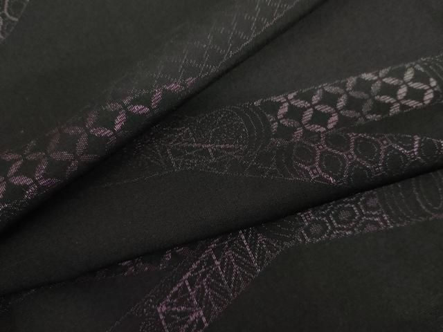 平和屋着物＊夏物　小紋　風通紗　横笛　黒地　正絹　逸品　AABI9806cs
