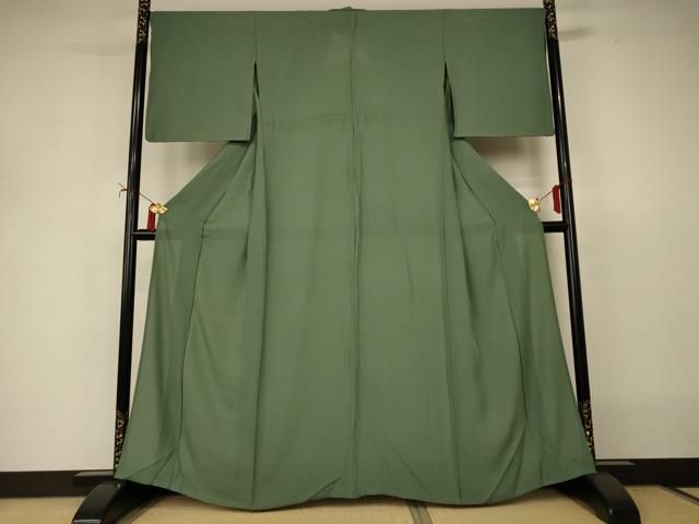 平和屋着物＊夏物　色無地　縦絽　老竹色　正絹　逸品　AABI9898jd 23,998円