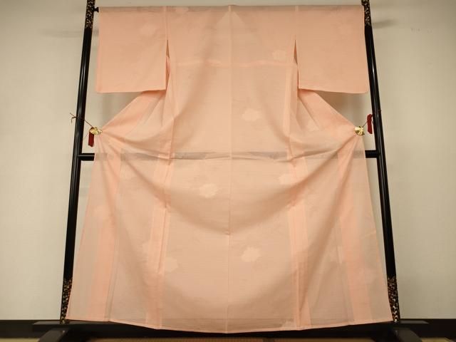 平和屋着物＊夏物　色無地　変わり絽　草花紋紗　赤香色　正絹　逸品　AABI9900jd