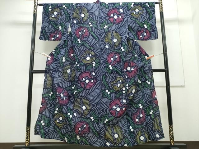 平和屋着物∴夏物　浴衣　有松鳴海絞り　流水団扇草花文　綿　逸品　CABH1237ng