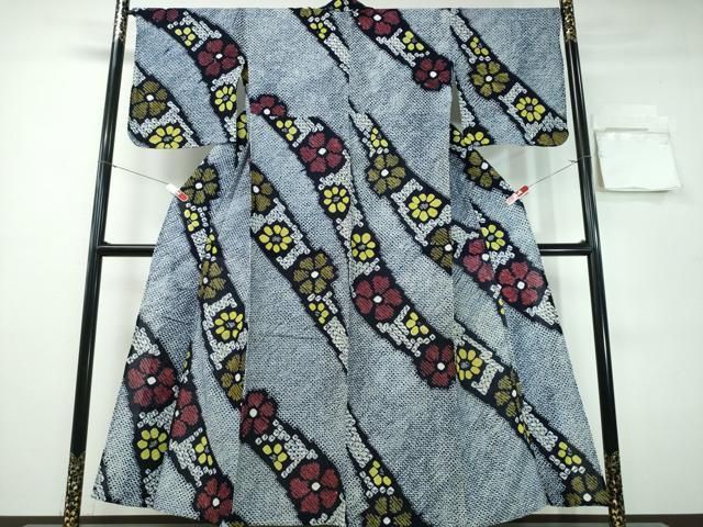 平和屋着物∴夏物　浴衣　有松鳴海絞り　斜線舞花文　綿　逸品　CABH1243ng