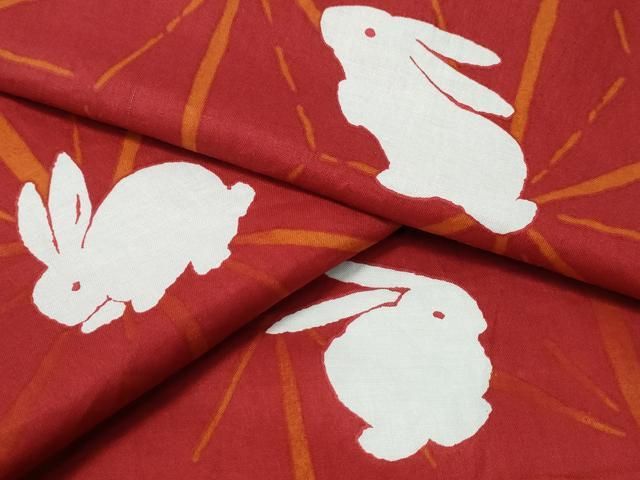 平和屋着物∴夏物　浴衣　兎　麻の葉文様　綿　逸品　CABH1245ng