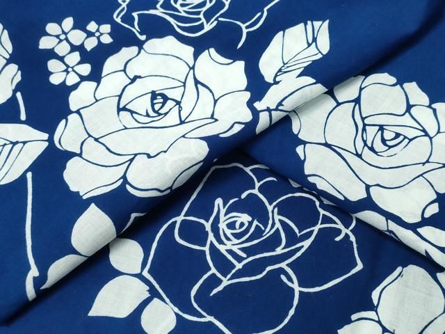 平和屋着物∴夏物　浴衣　藍　注染　手染め　手縫い　薔薇　日本製　綿　逸品　CABH1249ng