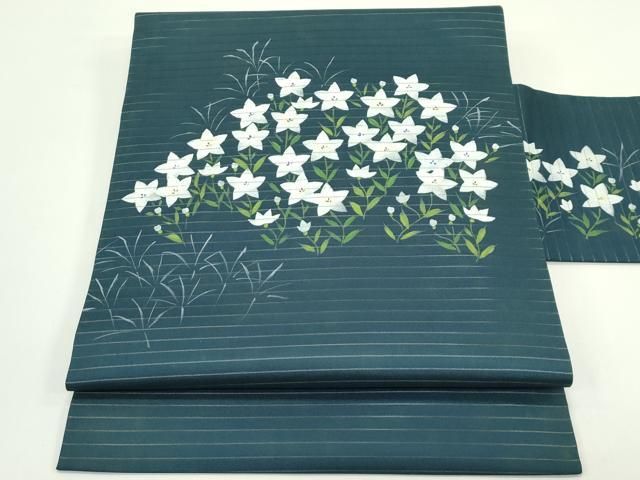 平和屋着物＊夏物　絽塩瀬　九寸名古屋帯　手描き　桔梗　正絹　逸品　CABG7491rv