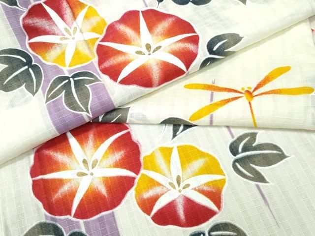 平和屋着物∴夏物　浴衣　綿紅梅　朝顔　金彩　綿　逸品　CABH1267ng