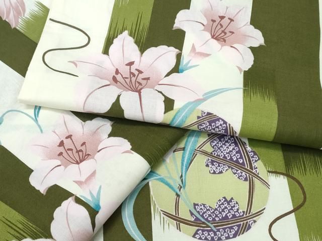 平和屋着物∴夏物　浴衣　百合　鞠花文　綿　逸品　CABH1271ng
