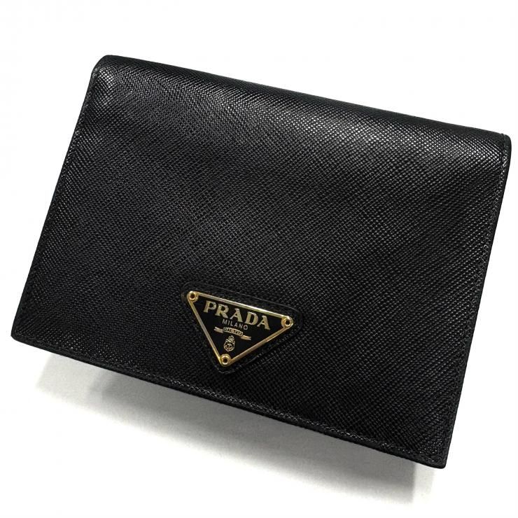 新品未使用 付属品付き PRADA プラダ 1M0881サフィアーノレザー プラダ PRADA サフィアーノ オロ 二つ折り財布 ブラック ゴールド金具