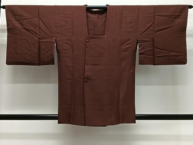 平和屋着物＃道行コート　単衣　菱地紋　錆色　正絹　逸品　CABG3869ua