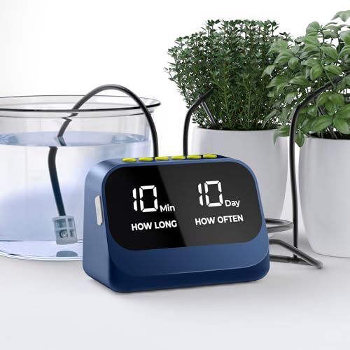 鉢植え用自動散水ドリップ システム10鉢対応可能 自動水やり 散水スマートタイマー セット10mホース付き 防水LEDディスプレイと大容量バッテリー、正確な配水 植物 留守 ガーデン花植木鉢自動給水器 (青)as 92c673b9