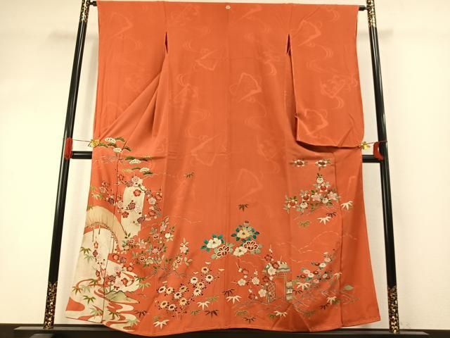 平和屋着物●アンティーク　大正ロマン　小振袖　刺繍　松竹梅　金彩　正絹　逸品　AABI1964fy