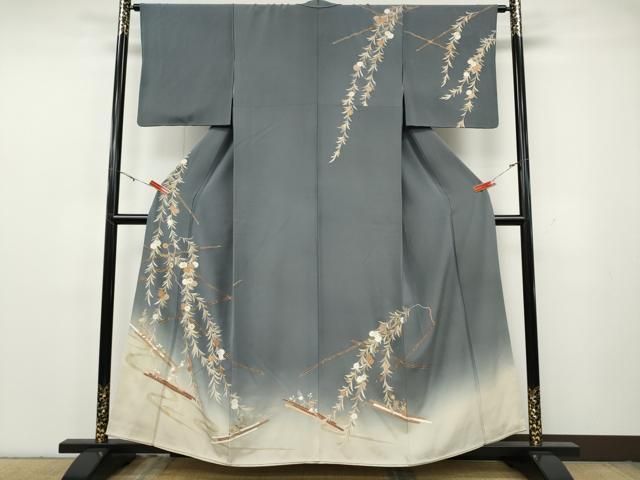 平和屋着物●訪問着　駒刺繍　花筏　暈し染め　金彩　正絹　逸品　CABG5525ut
