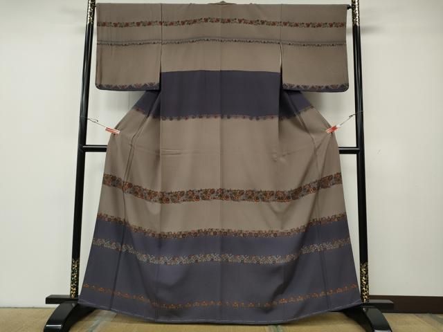 平和屋着物●訪問着 横段更紗花文 正絹 逸品 CABG5540ut