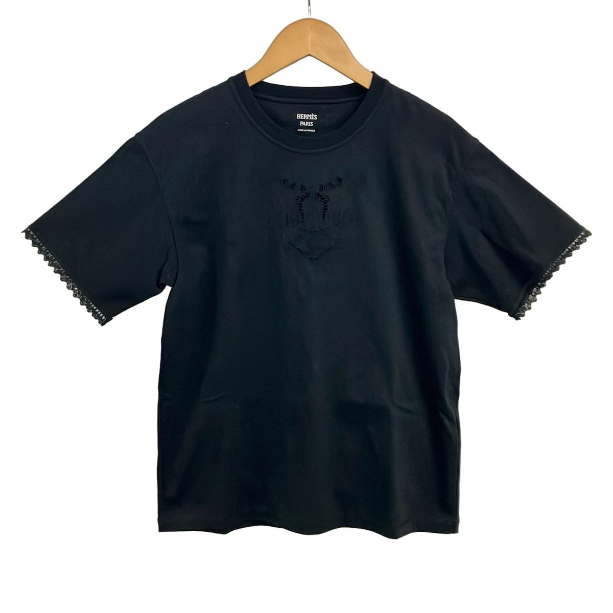 HERMES(エルメス) 半袖Tシャツ サイズ36 S レディース美品 - 5H4625DC 黒 クルーネック/レース/パルフロワ